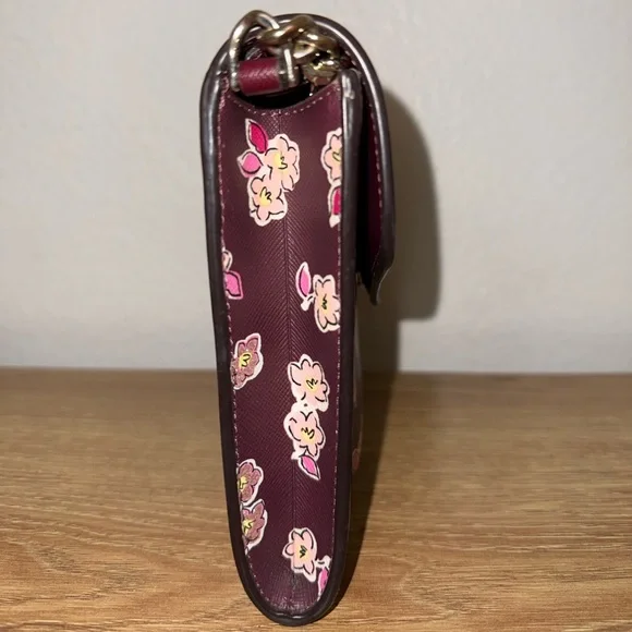 Kate Spade Tinsel Frosted Deep Berry Floral Flap Crossbody Clutch bag - Picture 3 of 16